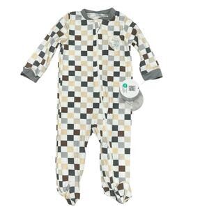 MILKBERRY Neutral Checkered Bamboo Zipper Footie 3-6m NWT